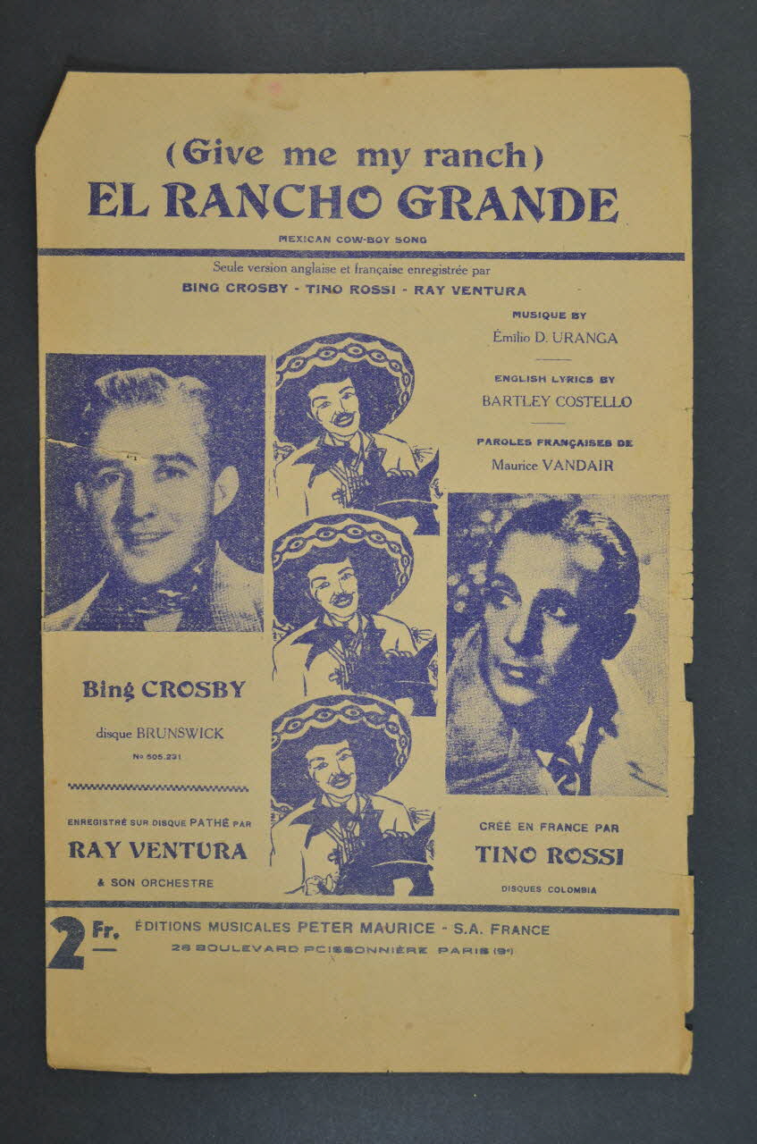 Maurice Vandair ; Emilio D. Uranga ; Bing Crosby ; Tino Rossi ; Peter Maurice chanson petit format Île-de-France, France 1934 1965.172.102 Photo Mucem