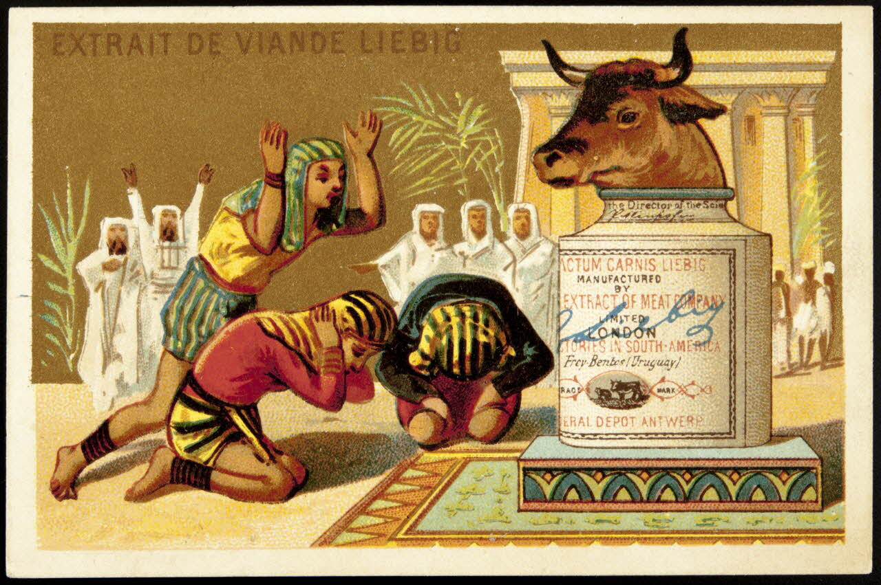 Testu & Massin carte réclame Des Egyptiens vénèrent une tête de taureau sur une boîte de Liebig 1878-1883 1994.25.100 Photo
