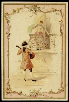 carte réclame Un homme joue de la guitare sous le balcon d'une jeune fille 1994.25.158  Photo