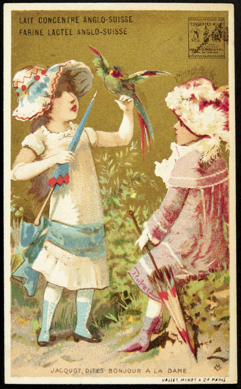 Vallet-Minot et Cie carte réclame JACQUOT, DITES BONJOUR A LA DAME. 1889 1994.25.25 Photo