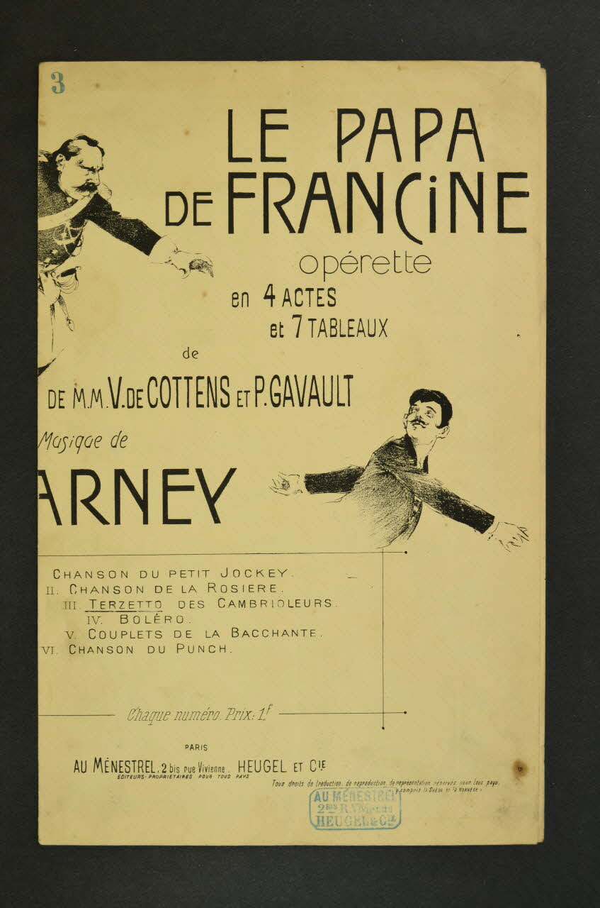 P. Gavault ; V. De Cottens ; Louis Varney ; Au Ménestrel chanson petit format Île-de-France, France 1896 1965.172.116 Photo Mucem