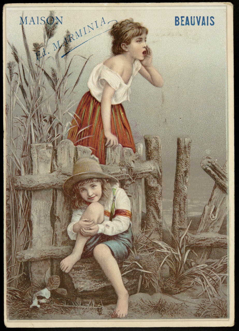 Léopold Verger carte réclame Fillette et garçon jouant à cache-cache 1878-1914 1994.25.64 Photo