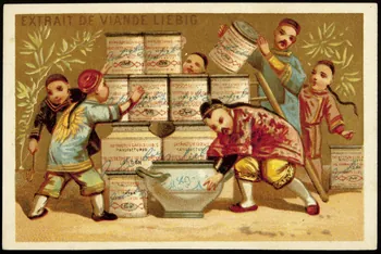 Testu & Massin carte réclame Des chinois empilent des boîtes de Liebig 1878-1883 1994.25.99 Photo