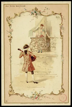 carte réclame Un homme joue de la guitare sous le balcon d'une jeune fille 1994.31.135.1  Photo