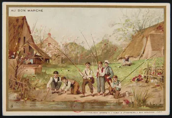 carte réclame Jeunes hommes à la pêche 1994.31.150.1 Photo