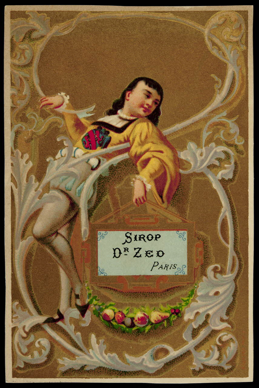 carte réclame Jeune homme du Moyen Age dans un entrelac de feuilles d'acanthe 1994.31.169.1 Photo