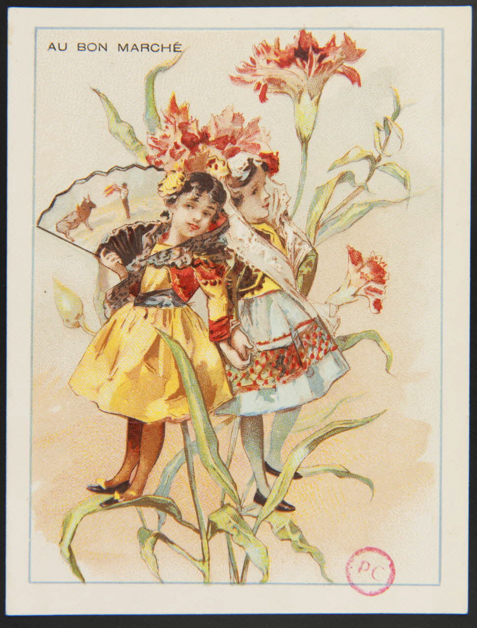carte réclame Fillettes perchées sur des oeillets 1994.31.180.1 Photo