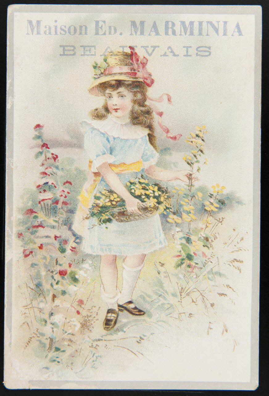 carte réclame Fillette cueillant des fleurs 1994.31.196.3 Photo