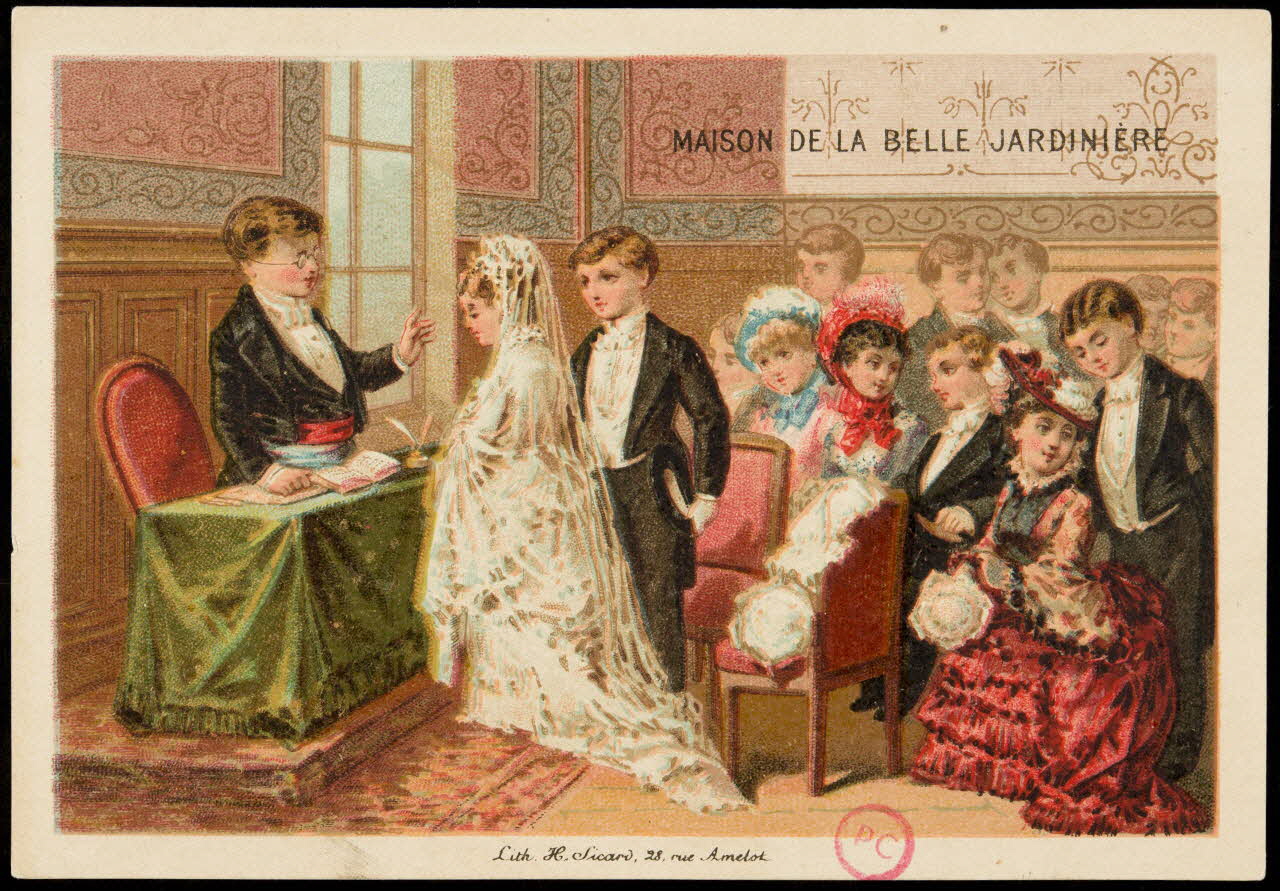 carte réclame Mariage devant le Maire, et une assistance 1994.31.230.1 Photo