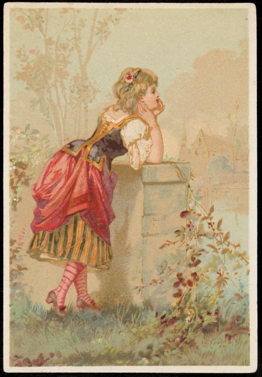 carte réclame Femme accoudée sur un mur 1994.31.296.1 Photo