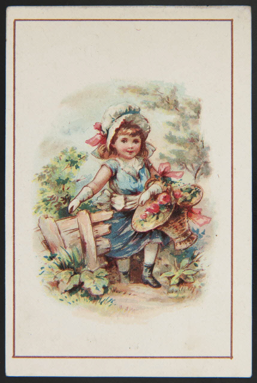carte réclame Jeune fille avec panier de fleurs 1994.31.34.1 Photo