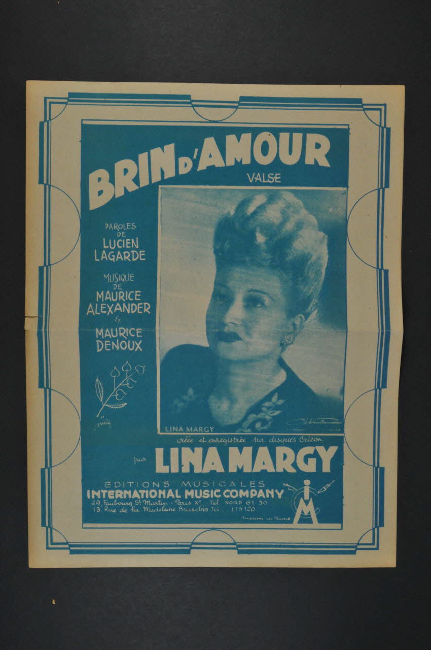 Lucien Lagarde ; Maurice Alexander ; Lina Margy ; International Music Compagny; chanson petit format Paris 10ème 1946 1966.184.11 Photo Mucem