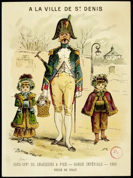 carte réclame SOUS-OFFr DE CHASSEURS A PIED - GARDE IMPERIALE - 1808  TENUE DE VILLE 1994.31.91.2 Photo