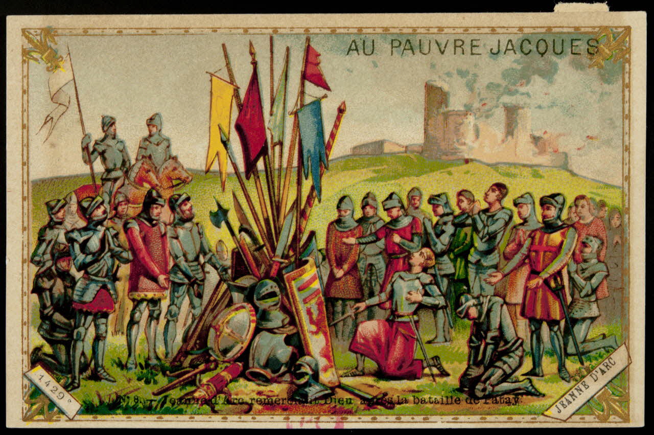 carte réclame JEANNE D'ARC 1429  N° 8 Jeanne d'Arc remerciant Dieu après la bataille de Patay 1994.31.97.3 Photo