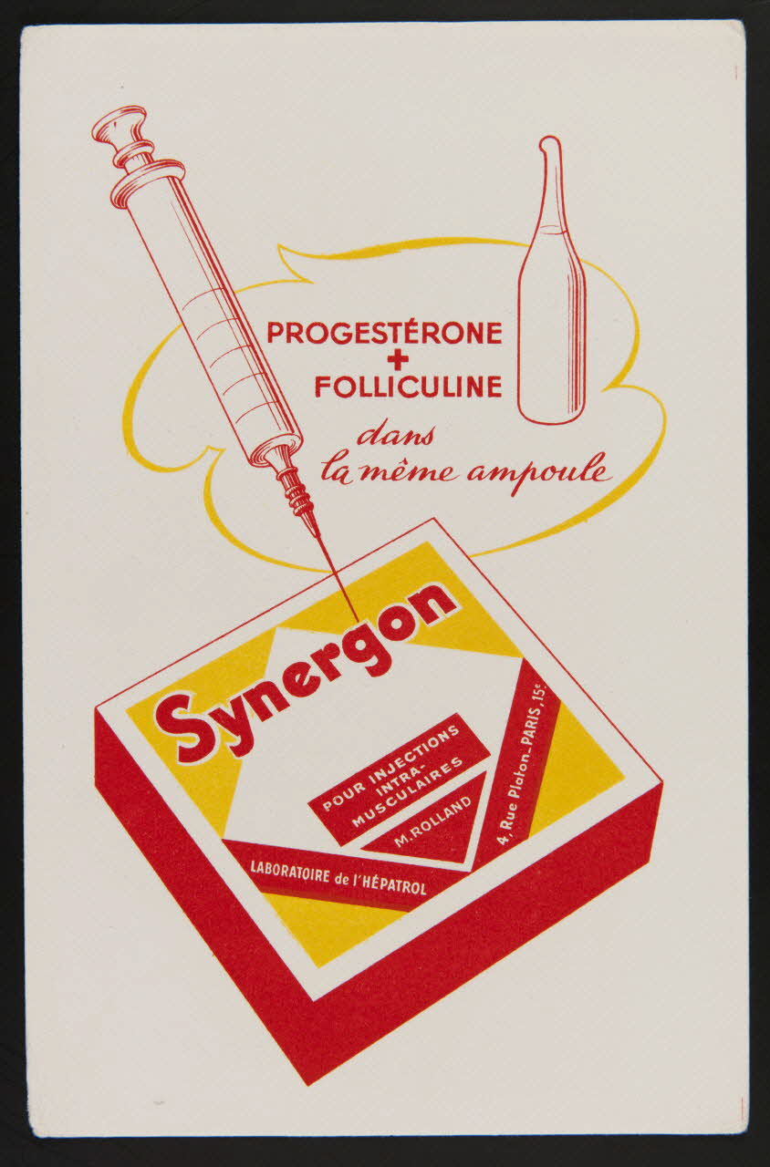 buvard publicitaire PROGESTERONE  +  FOLLICULINE  dans  la même ampoule  Synergon 1994.34.1012 Photo