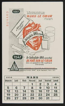 buvard publicitaire Le Salicylate ANA suractivé  SE FIXE SUR LE COEUR 1950 1994.34.1022 Photo