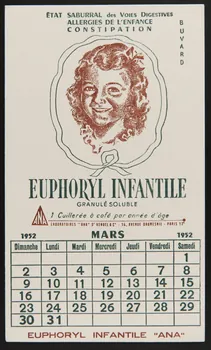 buvard publicitaire ETAT SABURRAL des VOIES DIGESTIVES  EUPHORYL INFANTILE 1952 1994.34.1023 Photo