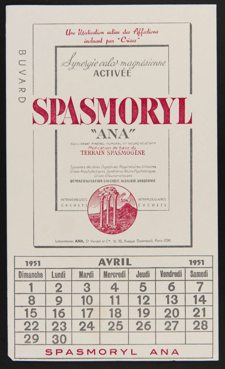 buvard publicitaire Une médication active des Affections  évoluant par "Crises"  SPASMORYL 1951 1994.34.1025 Photo