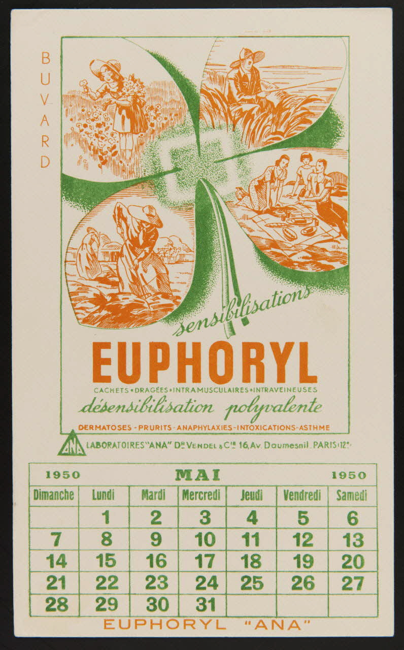 buvard publicitaire sensibilisations  EUPHORYL 1950 1994.34.1026 Photo