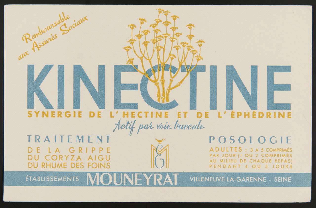 buvard publicitaire KINECTINE  SYNERGIE DE L'HECTINE ET DE L'HEPHEDRINE 1994.34.1040 Photo