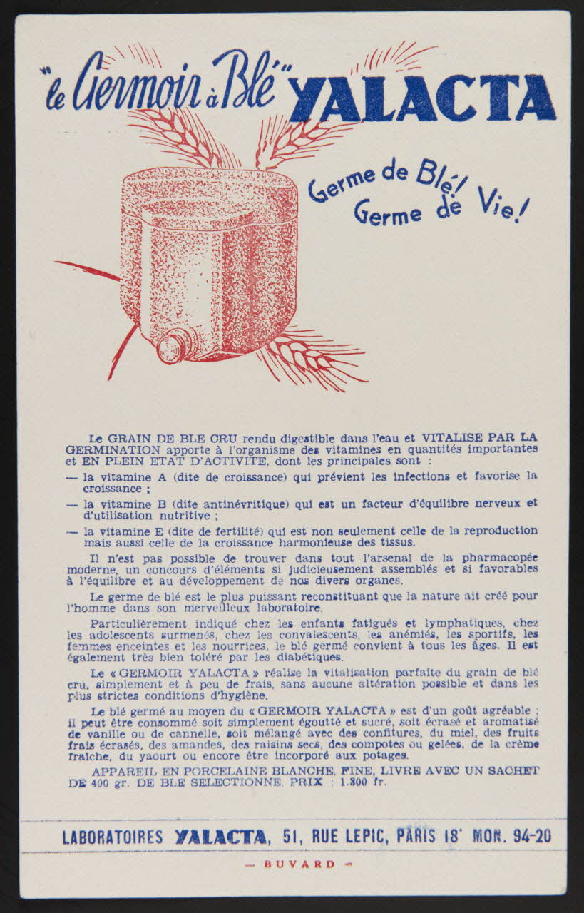 buvard publicitaire "le Germoir à Blé" YALACTA 1994.34.1091 Photo