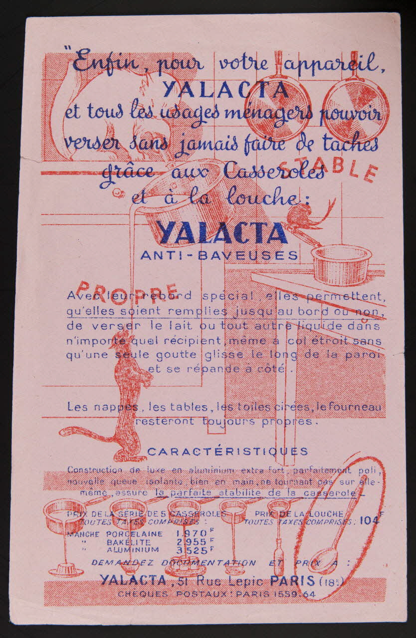 buvard publicitaire "Enfin, pour votre appareil,  YALACTA 1994.34.1092 Photo