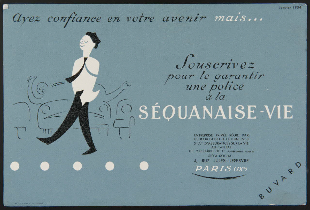 Chantreau & Fils buvard publicitaire Ayez confiance en votre avenir mais...  Souscrivez  pour le garantir  une police  à la  SEQUANAISE-VIE Nantes 1954 1994.34.1110 Photo