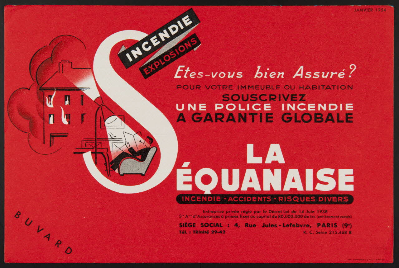 buvard publicitaire INCENDIE  EXPLOSION  Etes-vous bien Assuré ?  LA  EQUANAISE 1994.34.1111 Photo