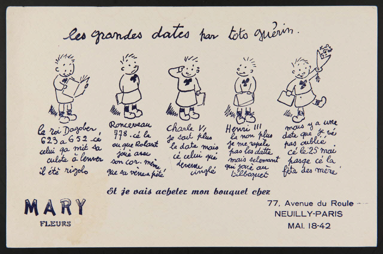 buvard publicitaire les grandes dates par toto guérin. 1994.34.1153 Photo