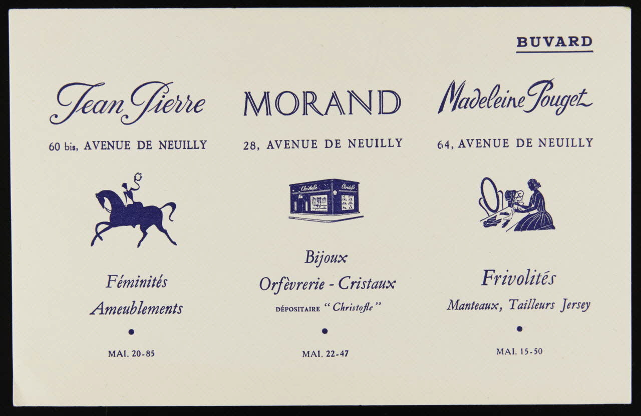 buvard publicitaire Jean Pierre  MORAND  Madeleine Pouget 1994.34.1192 Photo