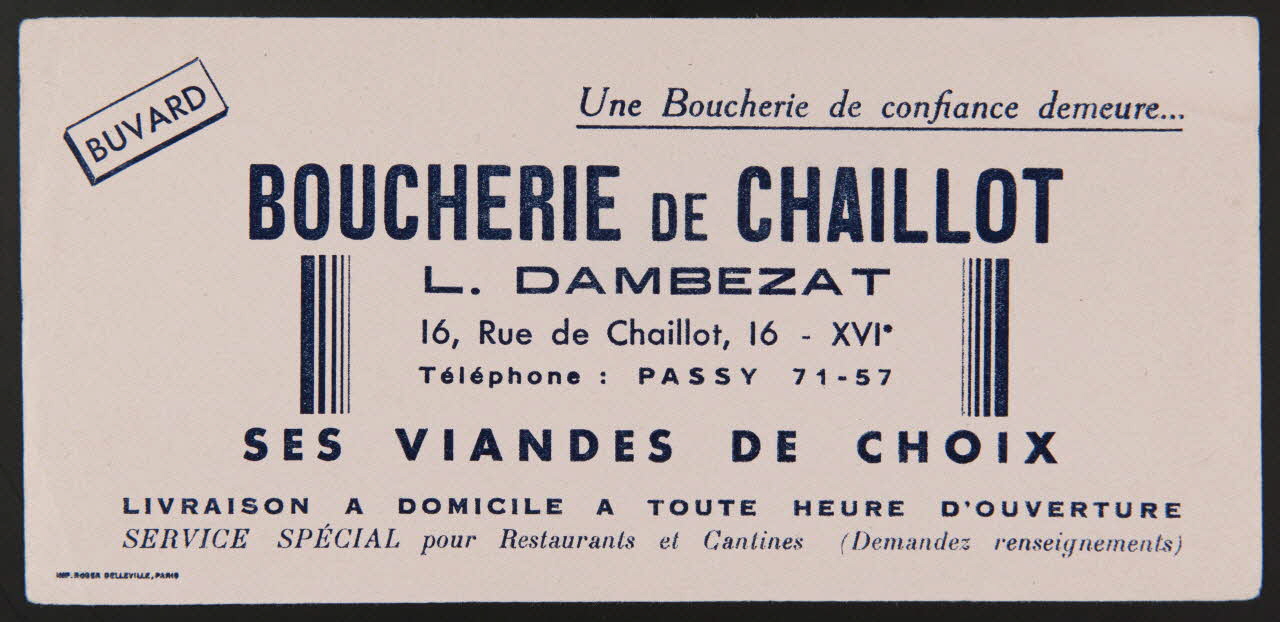 buvard publicitaire BOUCHERIE DE CHAILLOT 1994.34.1272 Photo
