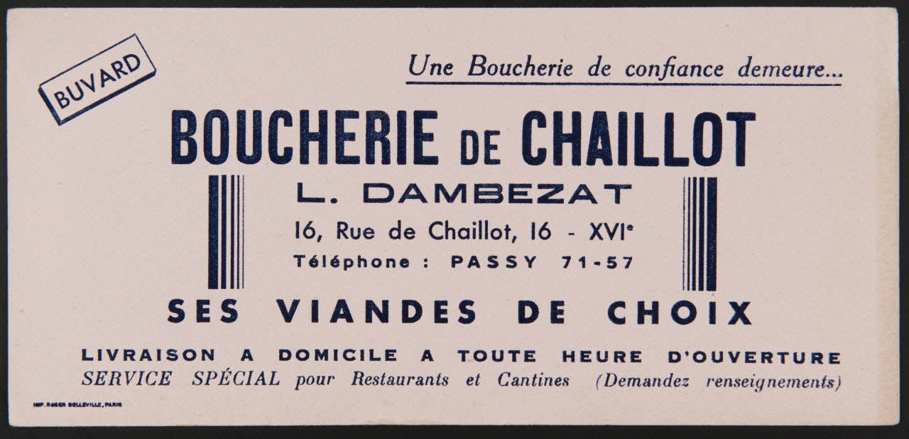 buvard publicitaire BOUCHERIE DE CHAILLOT 1994.34.1283 Photo