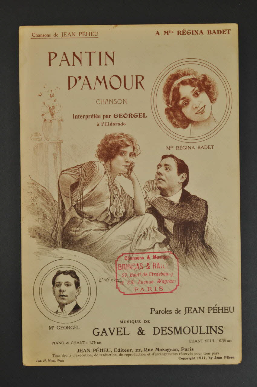 Eugène Gavel ; Jean Péheu ; Romain Desmoulins ; Georgel ; Régina Badet chanson petit format 1911 1965.172.15 Photo Mucem