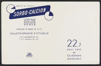 buvard publicitaire ACETATE DE CALCIUM  SORBO-CALCION 1994.34.1447  Photo