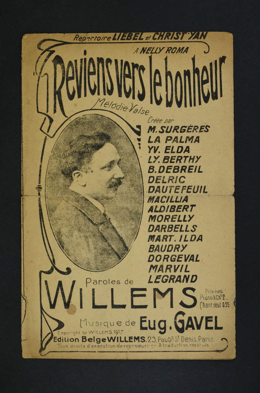 Willems ; Eugène Gavel ; Emma Liébel ; Christ'yan chanson petit format Île-de-France, France 1917 1966.187.28 Photo Mucem