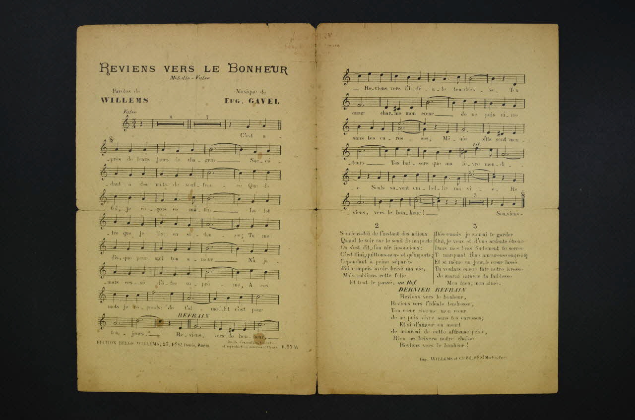 Willems ; Eugène Gavel ; Emma Liébel ; Christ'yan chanson petit format Île-de-France, France 1917 1966.187.28 Photo Mucem
