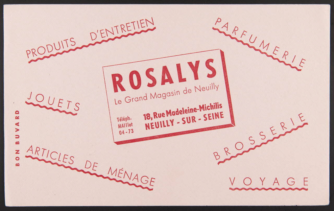 buvard publicitaire ROSALYS  Le Grand Magasin de Neuilly 1994.34.1733 Photo