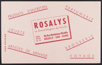 buvard publicitaire ROSALYS  Le Grand Magasin de Neuilly 1994.34.1733  Photo