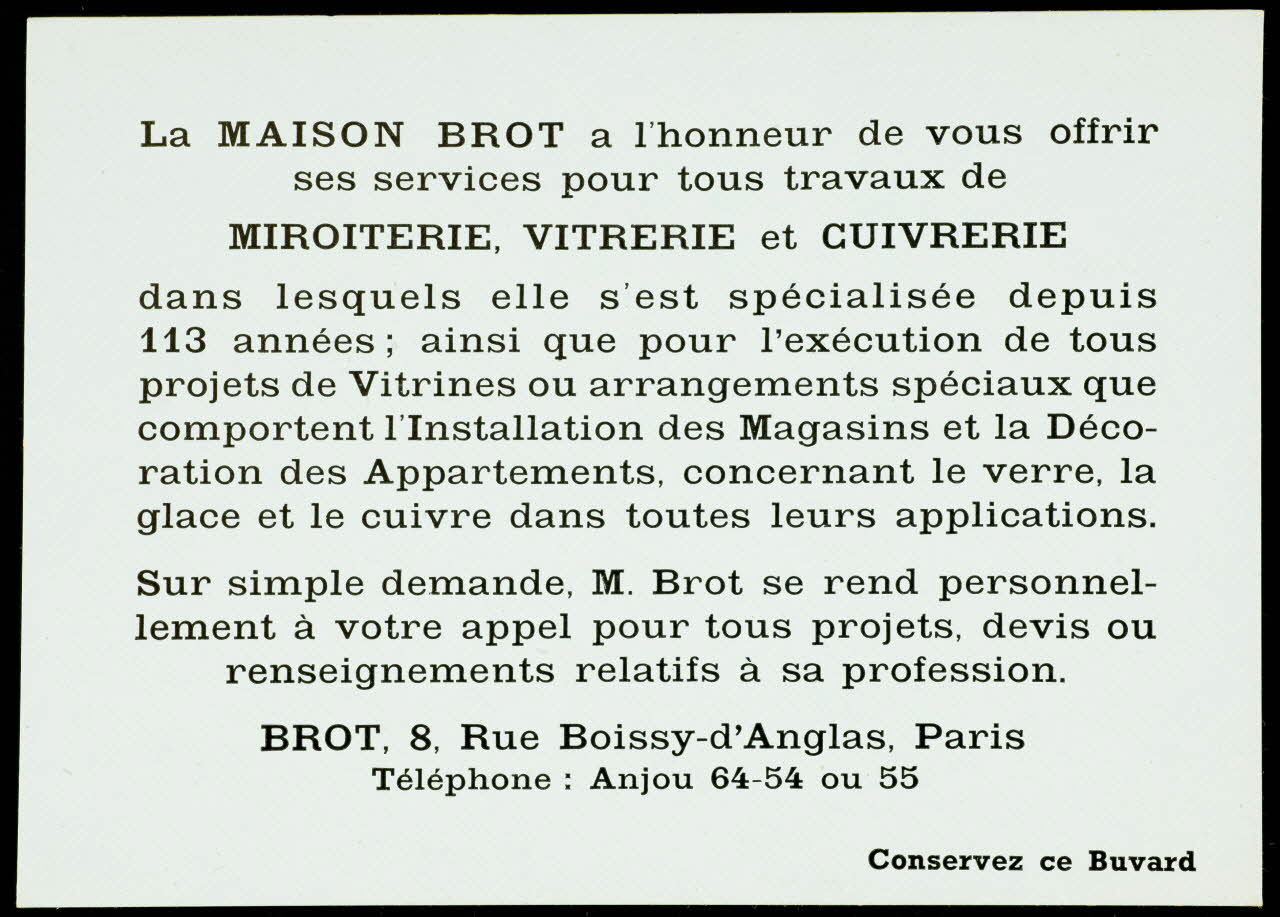 buvard publicitaire Publicité pour la Maison Brot 1994.34.1736 Photo