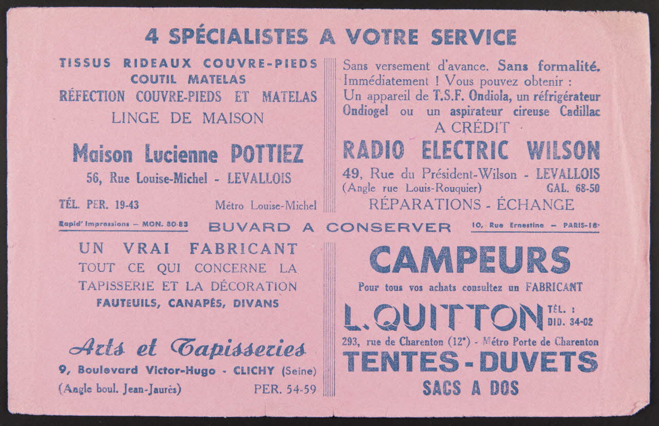 buvard publicitaire 4 SPECIALISTES A VOTRE SERVICE 1994.34.1738 Photo