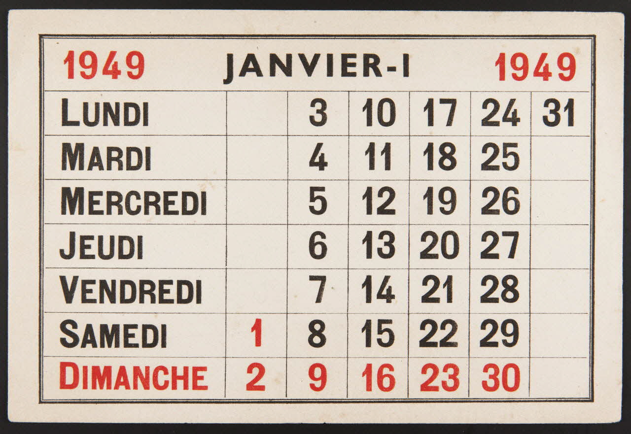 buvard publicitaire 1949  JANVIER - I 1994.34.1742 Photo