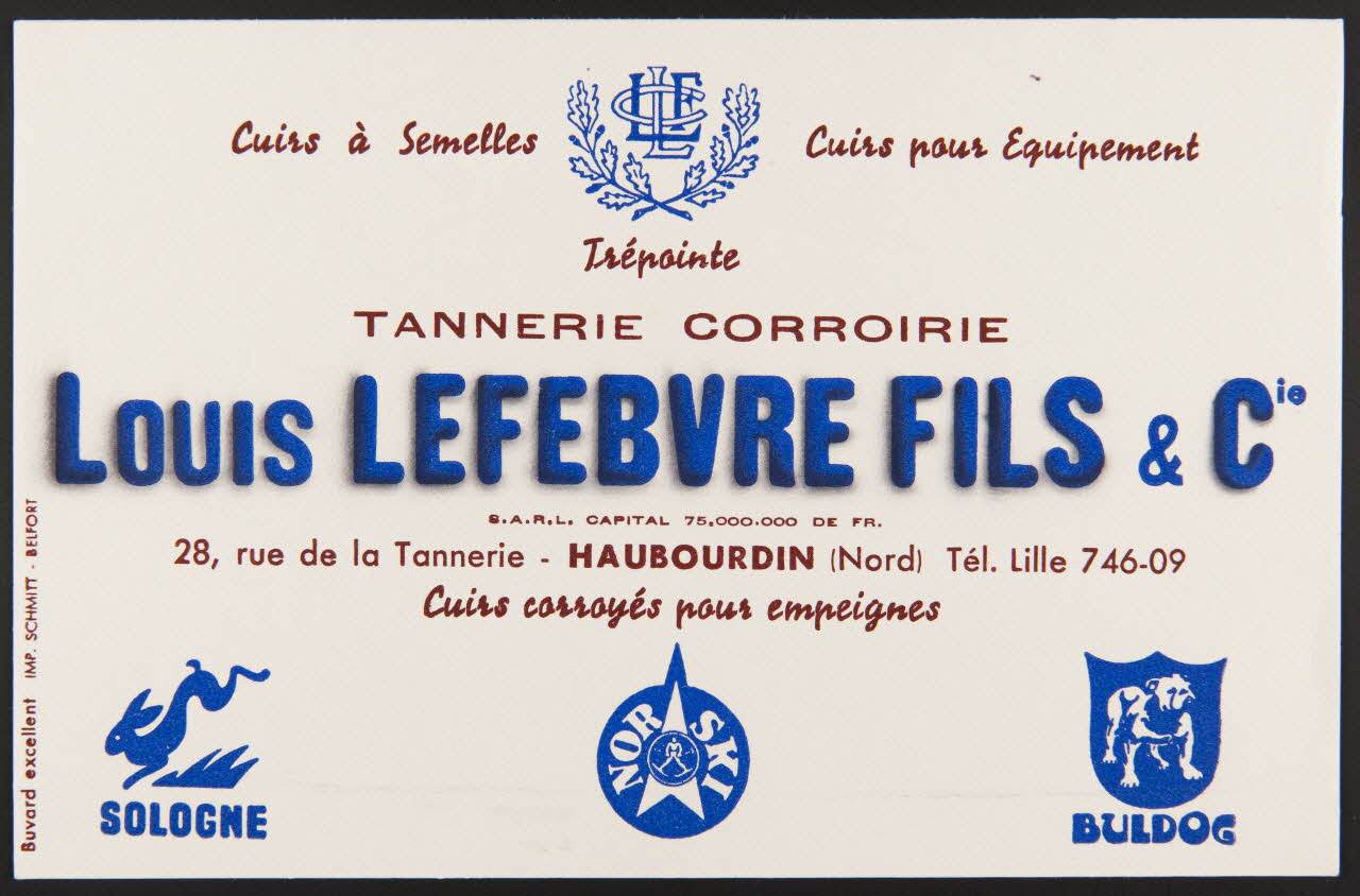 buvard publicitaire TANNERIE CORROIRIE  LOUIS LEFEBVRE FILS & Cie 1994.34.1743 Photo