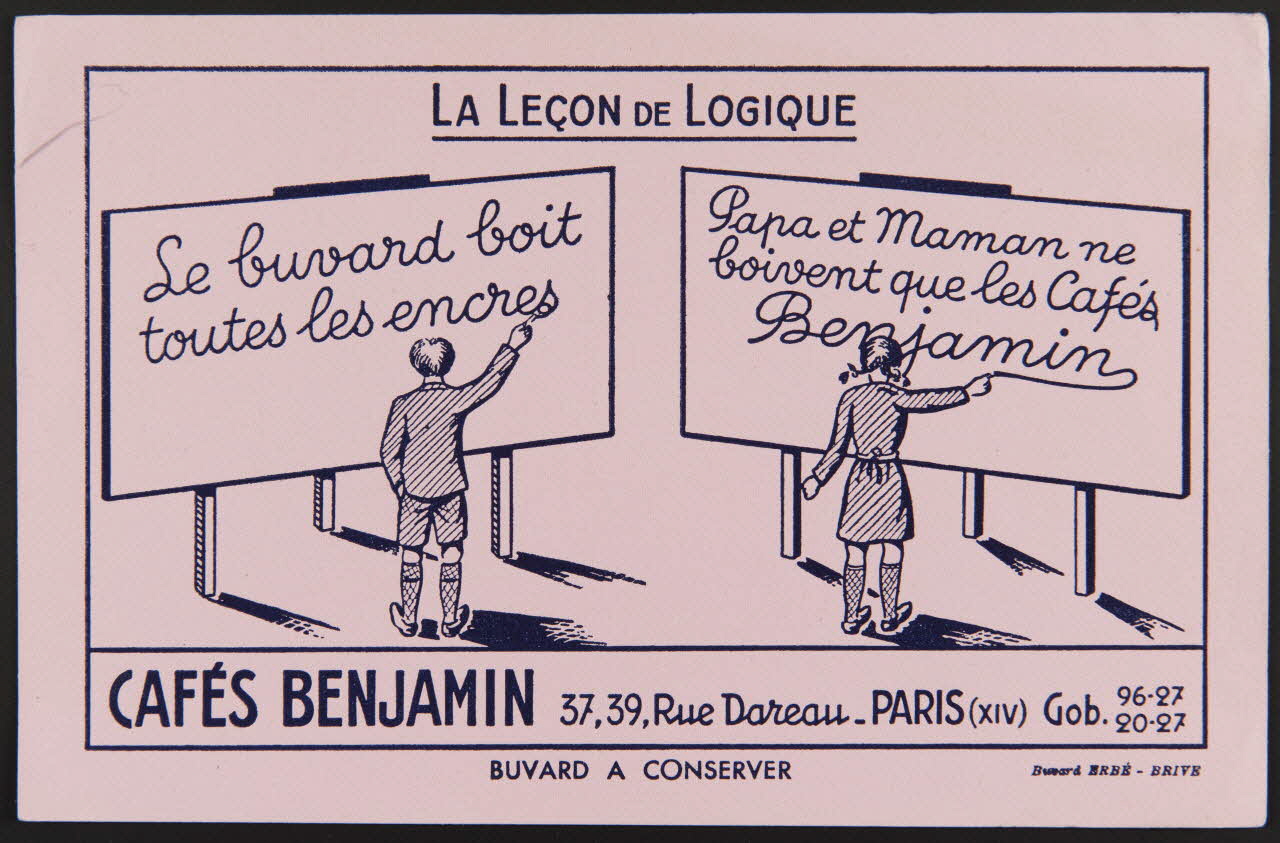 buvard publicitaire LA LECON DE LOGIQUE  CAFES BENJAMIN 1994.34.231 Photo