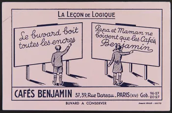 buvard publicitaire LA LECON DE LOGIQUE  CAFES BENJAMIN 1994.34.231  Photo