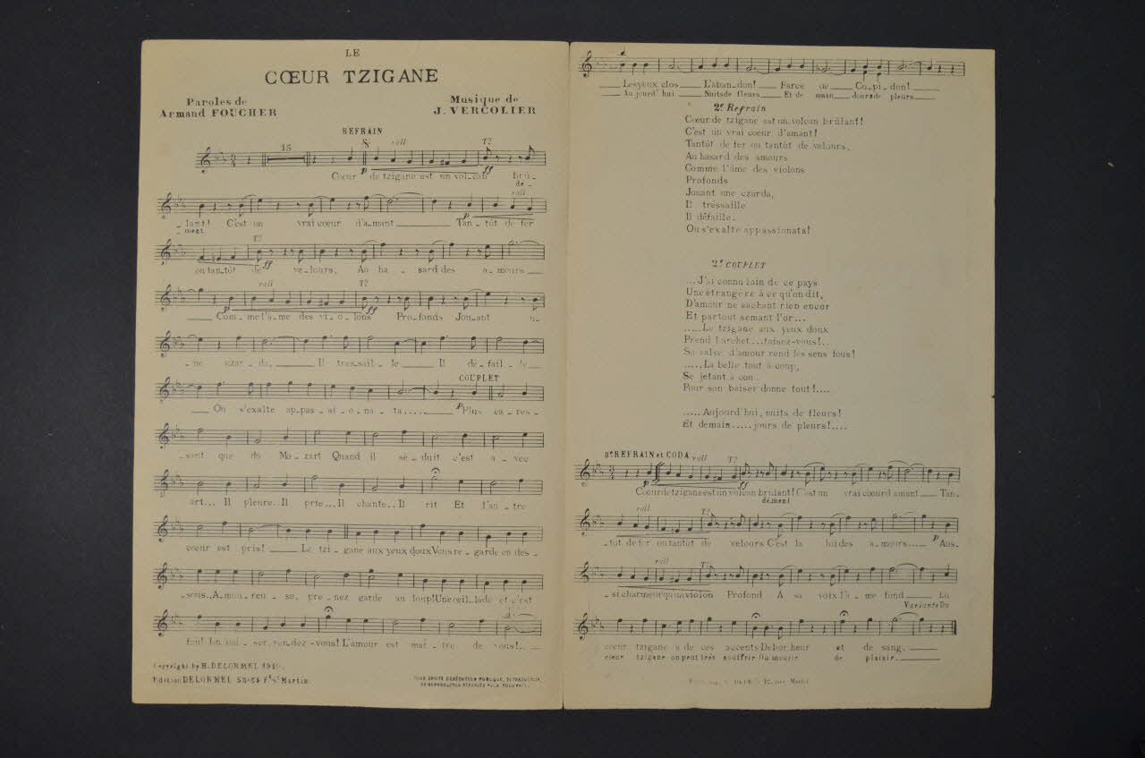 J. Vercolier ; Armand Foucher ; Adolphe Bérard ; H. Delormel chanson petit format Île-de-France, France 1910 1965.172.22 Photo Mucem