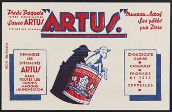 buvard publicitaire Pieds Paquets  TRIPES MARSEILLAISES  Sauce ARTUS 1994.34.265 Photo