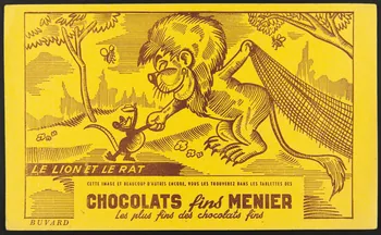 buvard publicitaire CHOCOLATS fins MENIER  LE LION ET LE RAT 1994.34.300 Photo