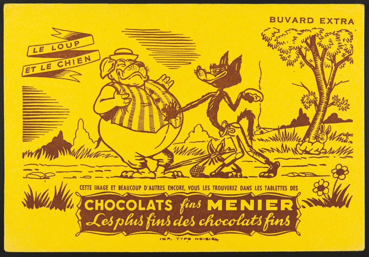 buvard publicitaire CHOCOLATS fins MENIER  LE LOUP  ET LE CHIEN 1994.34.304 Photo