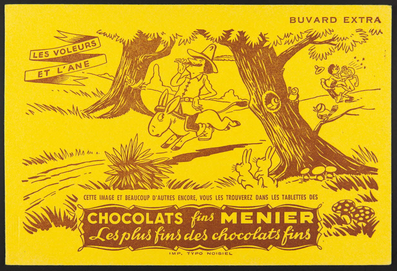 buvard publicitaire CHOCOLATS fins MENIER  LES VOLEURS  ET L'ANE 1994.34.305 Photo