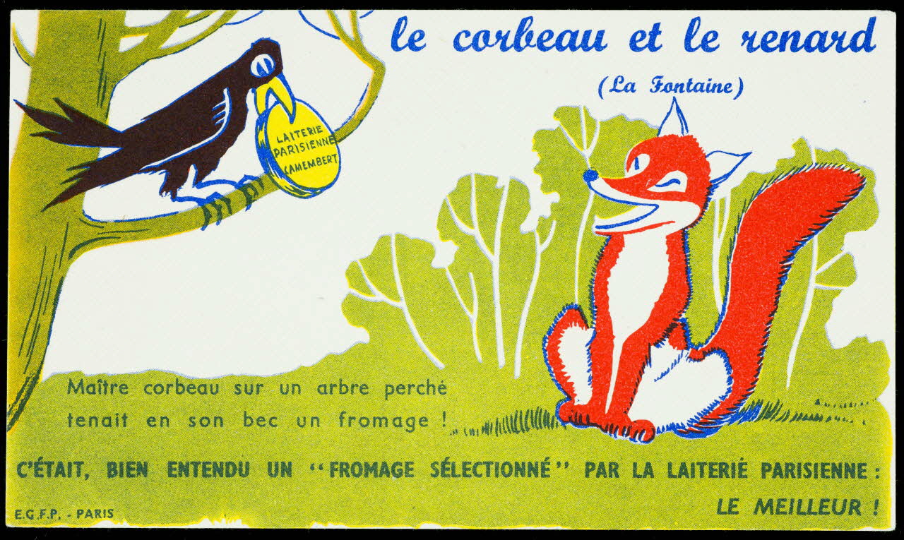 buvard publicitaire le corbeau et le renard  (La Fontaine) 1994.34.335 Photo